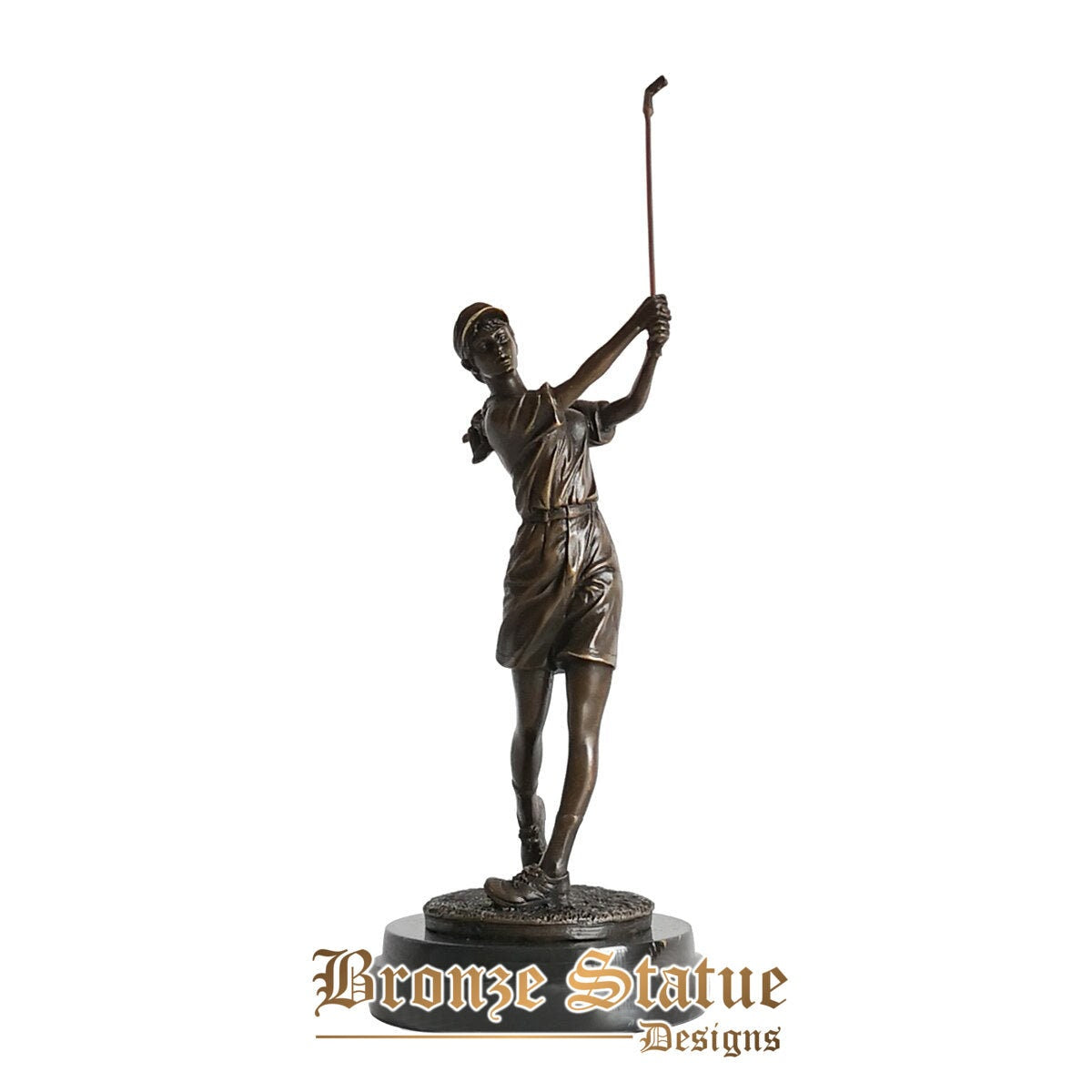 Female golfer statue sculpture bronze sport woman figurine art small home decoration