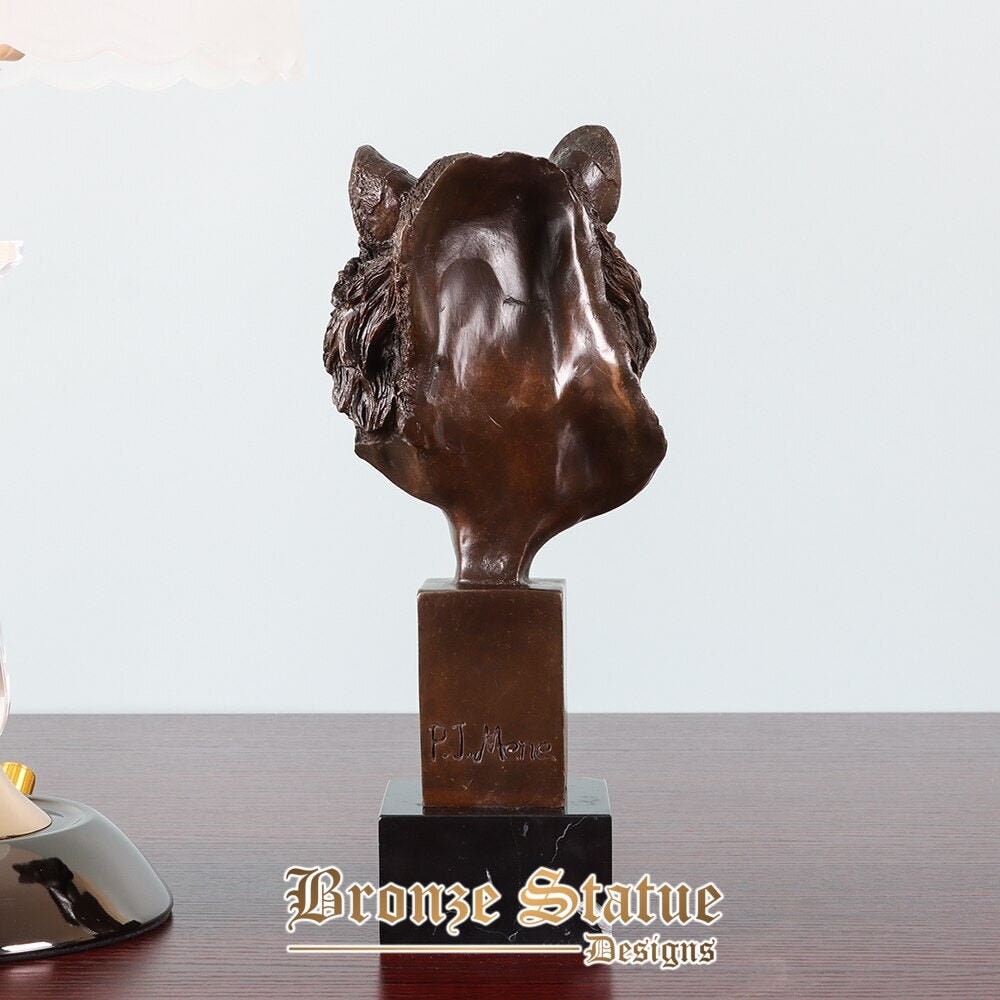 25 cm bronzo testa di tigre scultura figurine fauna selvatica busto di tigre statua d'arte per la decorazione della tavola dell'home office