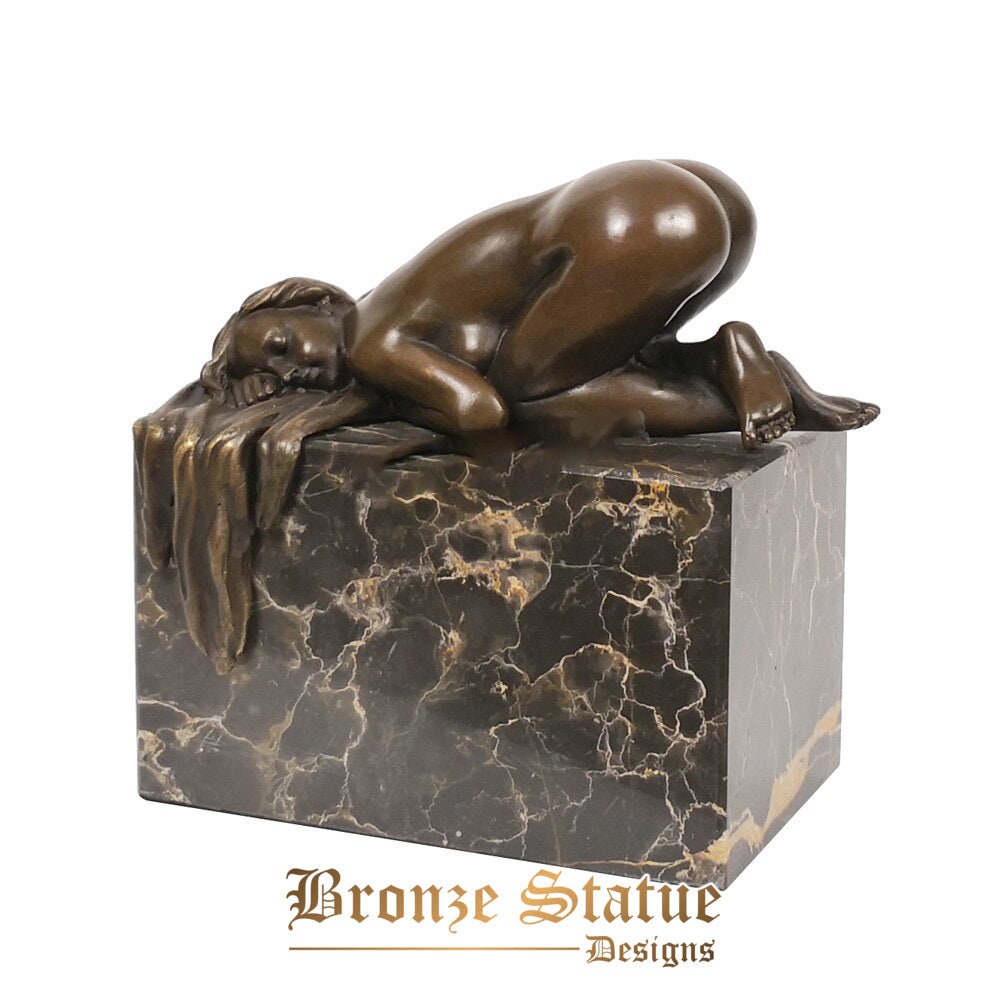 Sleeping nude girl statue woman sculpture hot cast bronze marble base naked female art