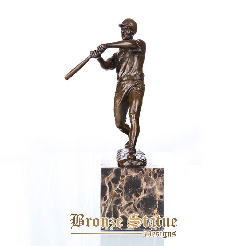 Male baseball player bronze statue sport man sculpture modern sport figurine art office desk decor