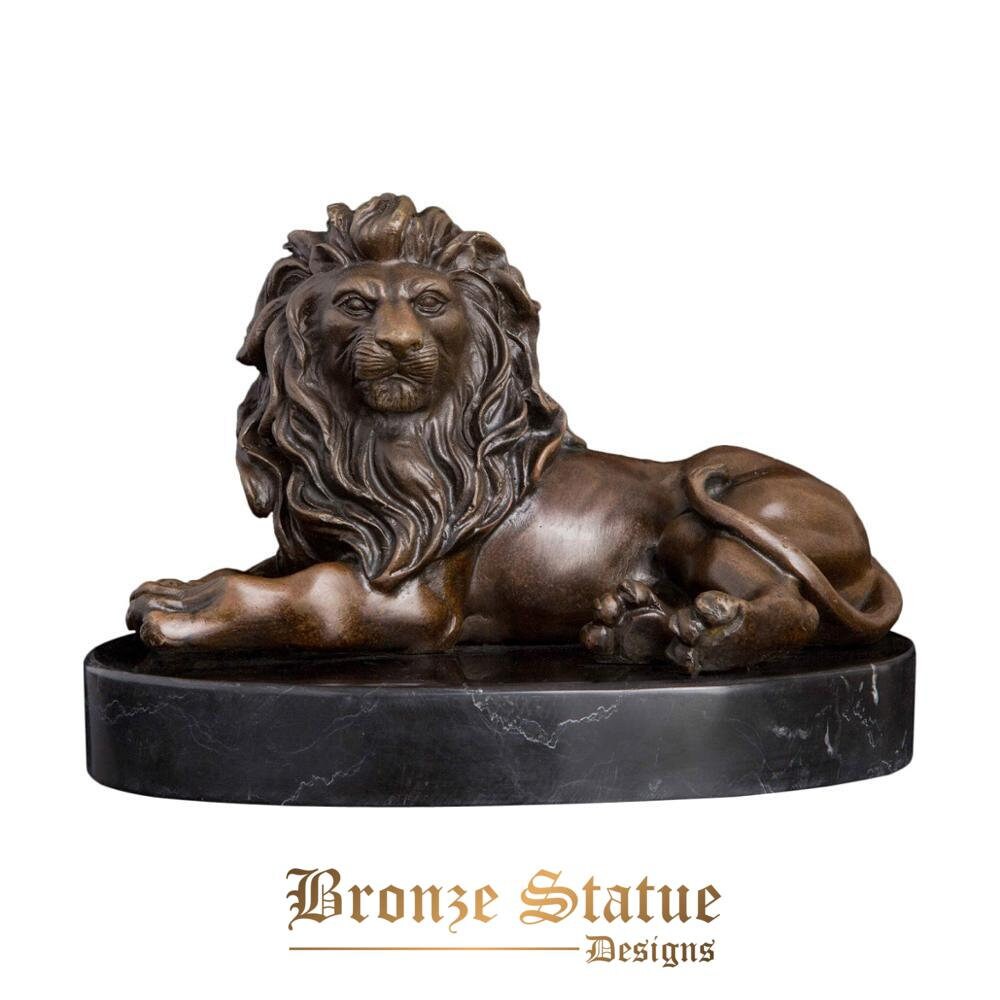 Bronze sculpture lying lion statue figurine antique wildlife art for home office table decoration