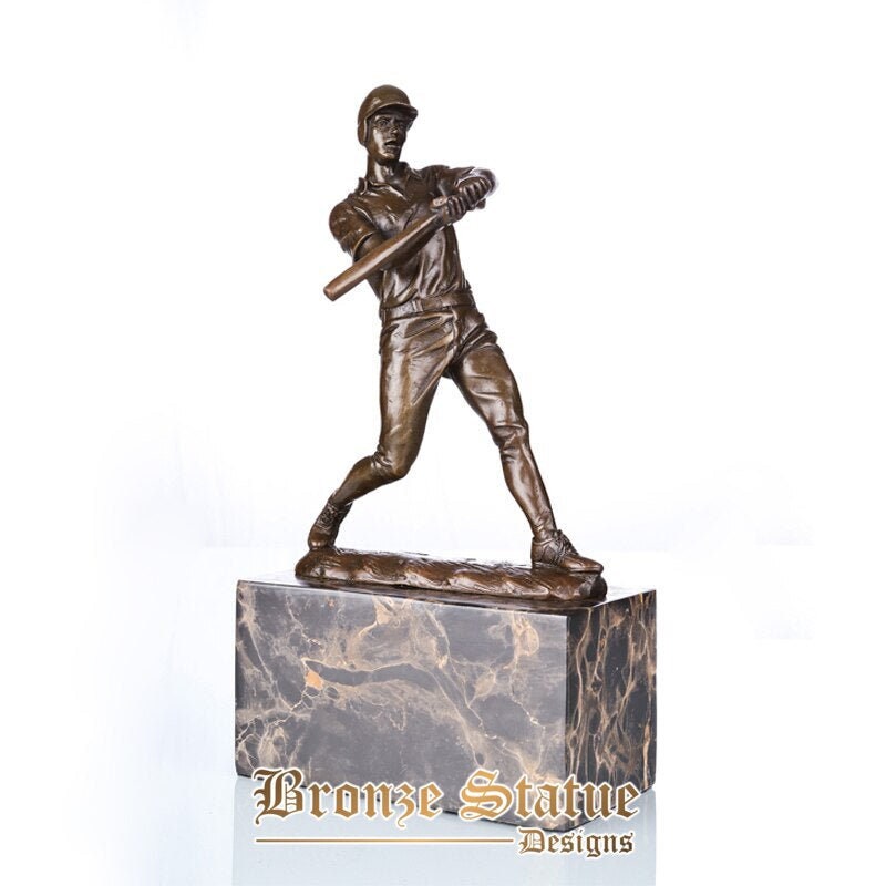 Male baseball player bronze statue sport man sculpture modern sport figurine art office desk decor