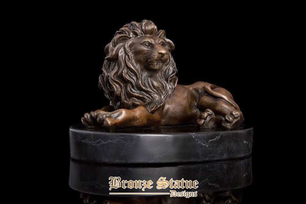 Bronze sculpture lying lion statue figurine antique wildlife art for home office table decoration