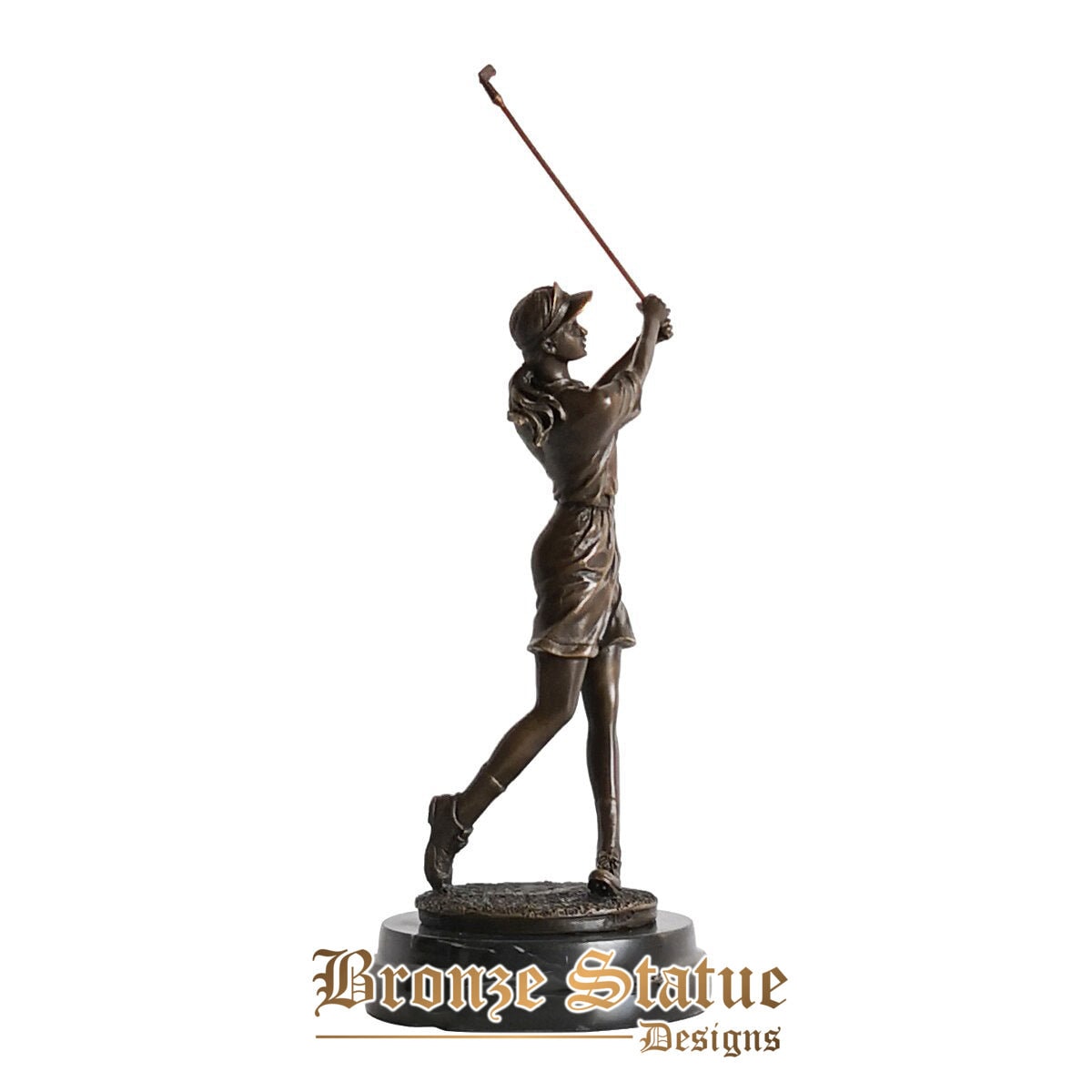 Female golfer statue sculpture bronze sport woman figurine art small home decoration