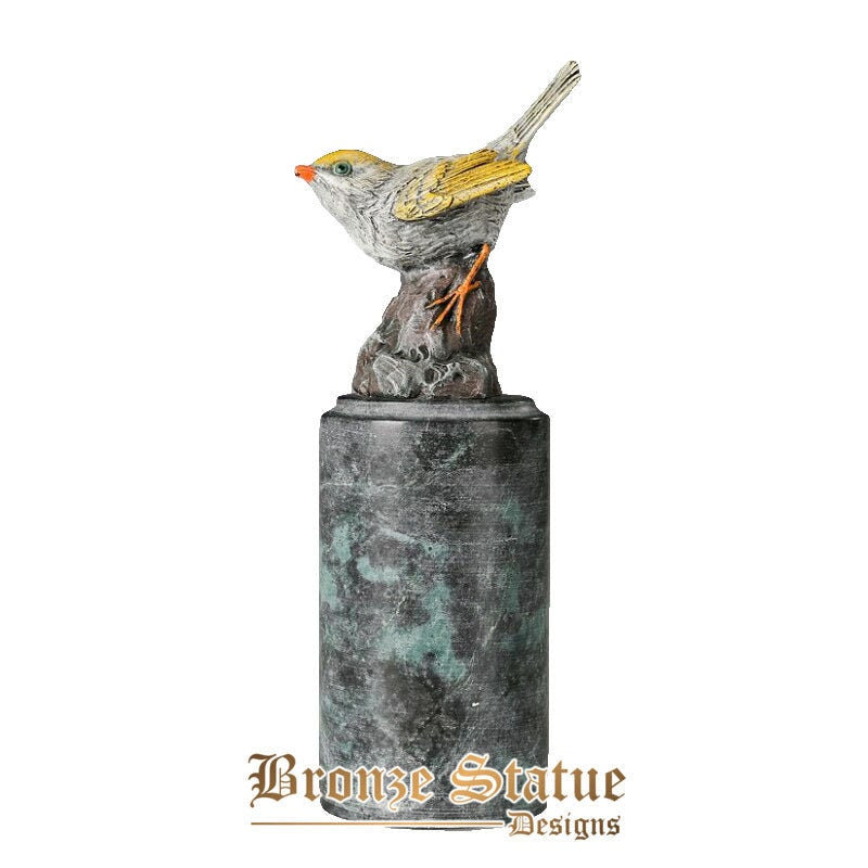 Figurine in bronzo di uccellini a colori a colori statua in ottone animale e base in marmo scultura per accessori per la decorazione della sala studio della casa