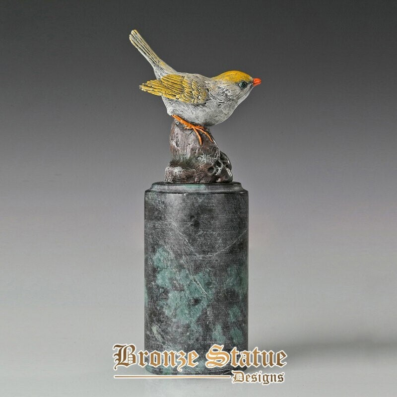 Figurine in bronzo di uccellini a colori a colori statua in ottone animale e base in marmo scultura per accessori per la decorazione della sala studio della casa