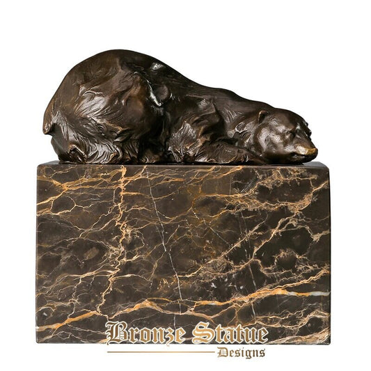 Bronzo orso bruno scultura animale statua figurine piccola decorazione della casa splendida arte dettagliata base in marmo