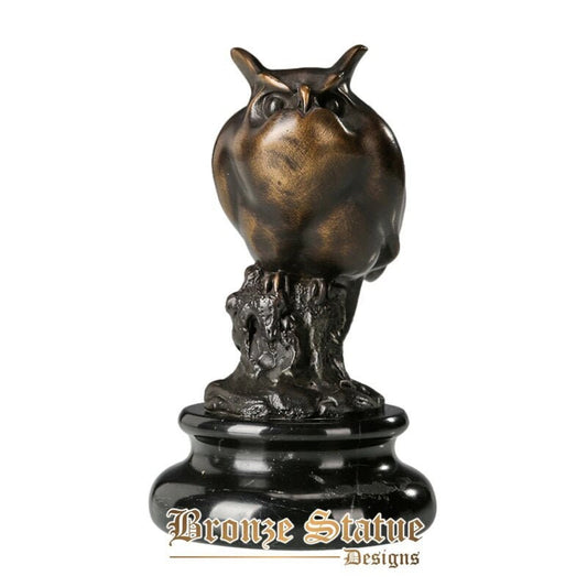 Small night owl statuette bronze birds sculpture animal copper statue figurine for home decor indoor shelf display metal art