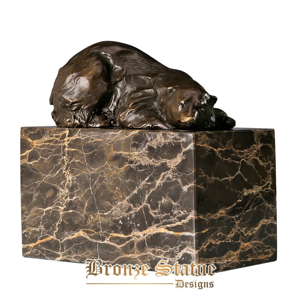 Bronzo orso bruno scultura animale statua figurine piccola decorazione della casa splendida arte dettagliata base in marmo