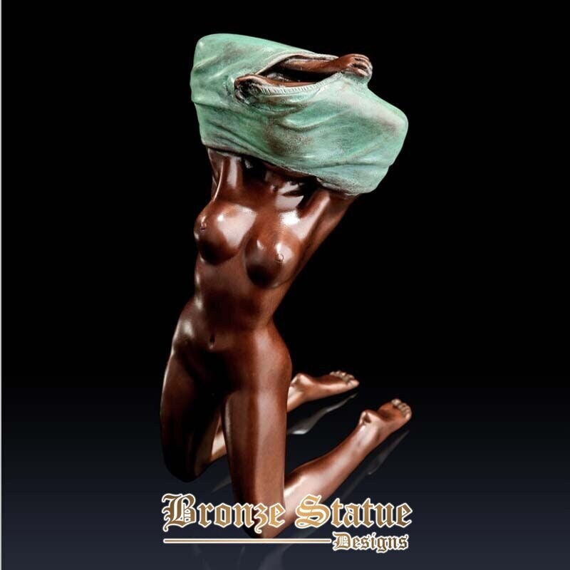 Modern hot sexy girl statue bronze kneeled nude female sculpture vintage naked woman figurine art collectible decor