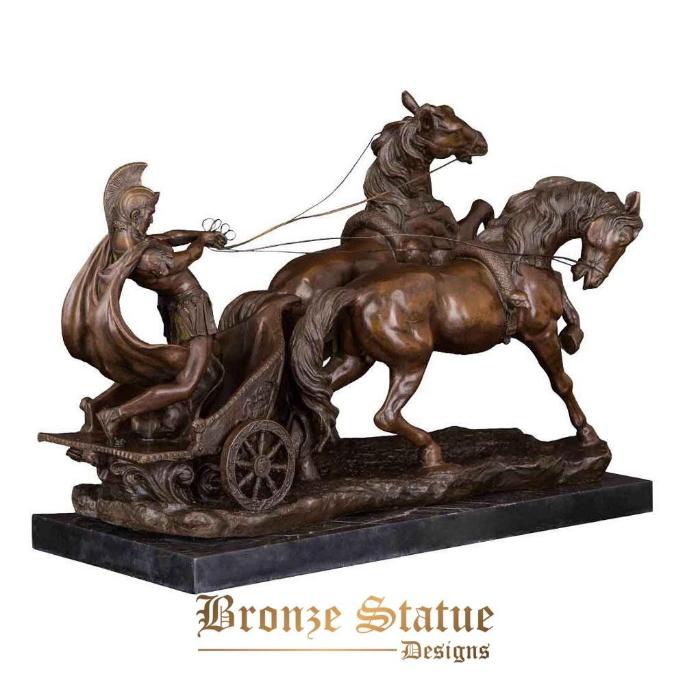 23in | 60cm | large size bronze sculpture soldier driving chariot horses statue antique warrior art decor