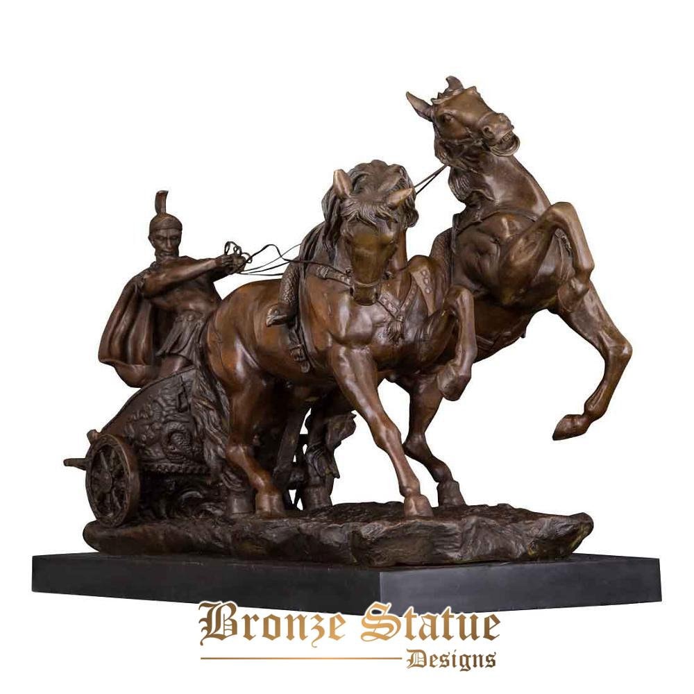 23in | 60cm | large size bronze sculpture soldier driving chariot horses statue antique warrior art decor