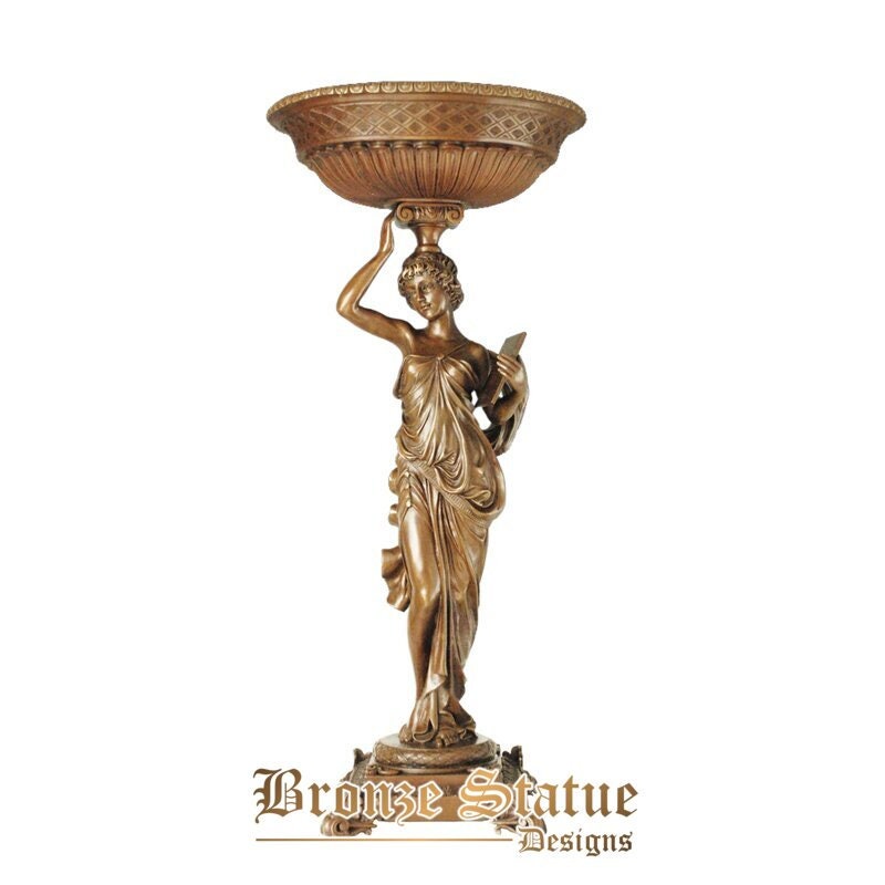 Grande vassoio donna scultura in ottone bronzo statua femminile classica arte occidentale splendida decorazione dell'home office dell'hotel