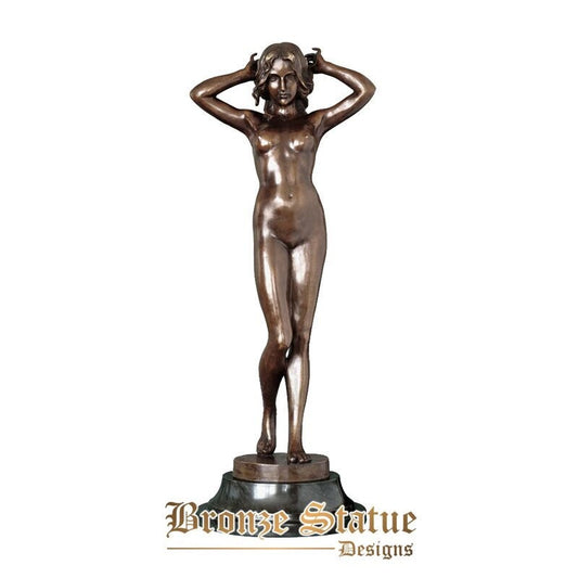 Sexy nude standing girl bronze statue naked woman sculpture modern erotic female art large 78cm decoration