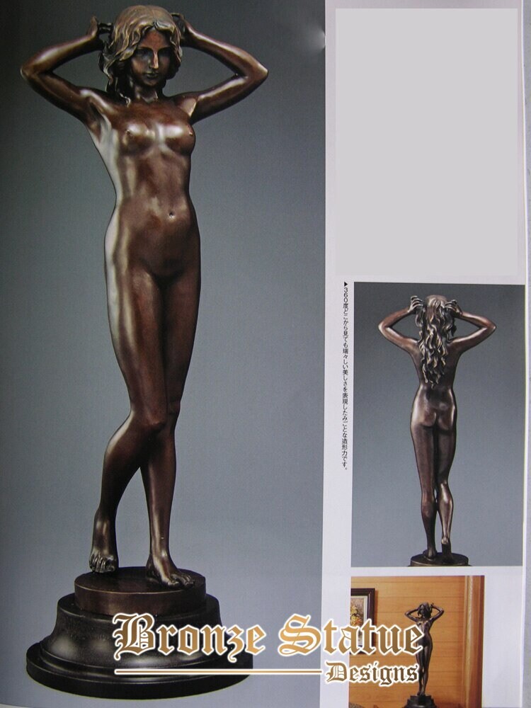 Sexy nude standing girl bronze statue naked woman sculpture modern erotic female art large 78cm decoration