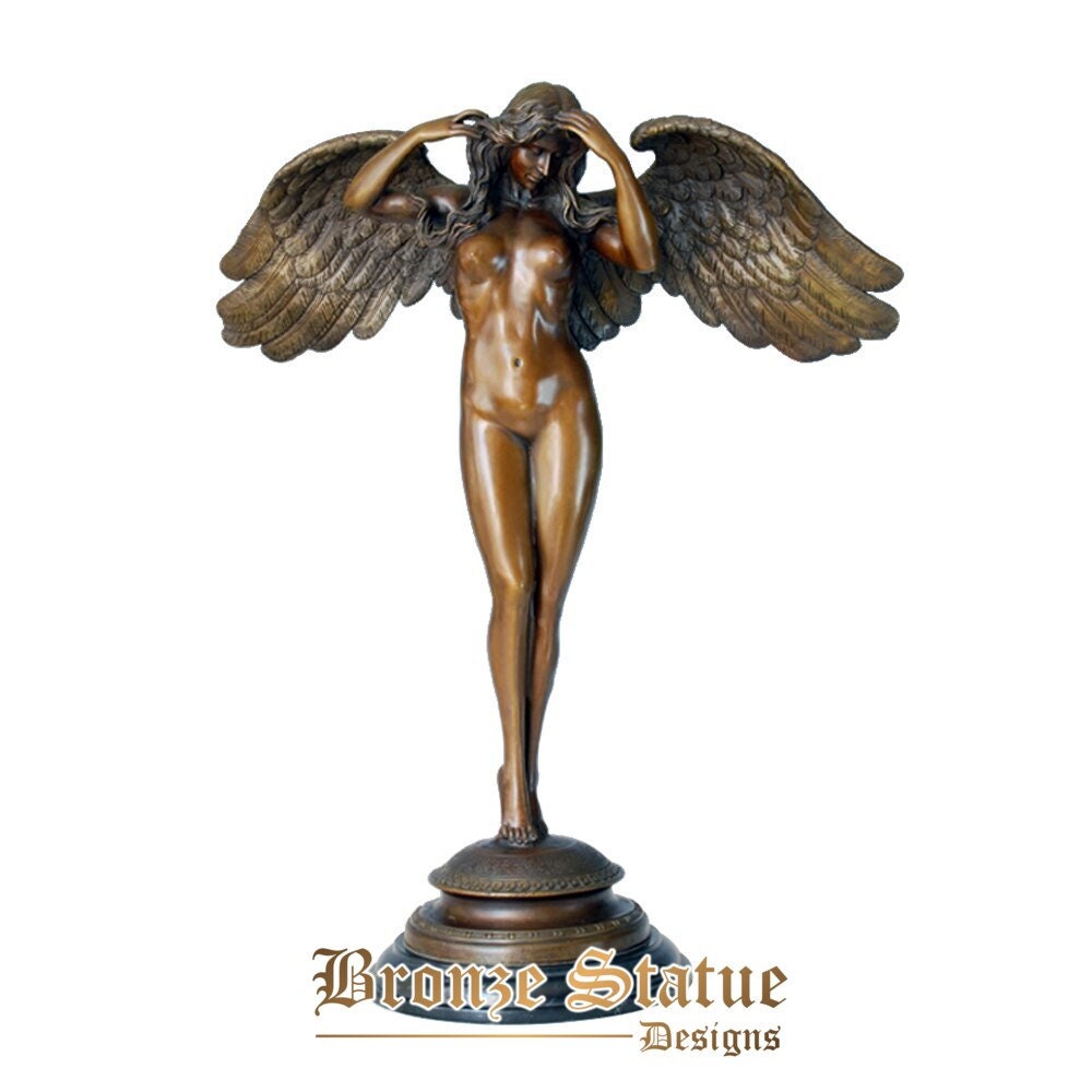 Angel statue sculpture hot cast bronze antique nude woman art home office decor