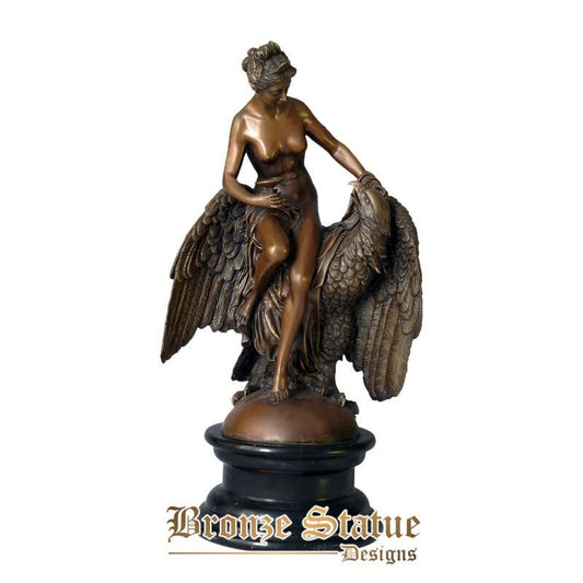 Greek sculpture youth goddess hebe and the eagle of jupiter bronze statue anniversary gift wedding decor antique art