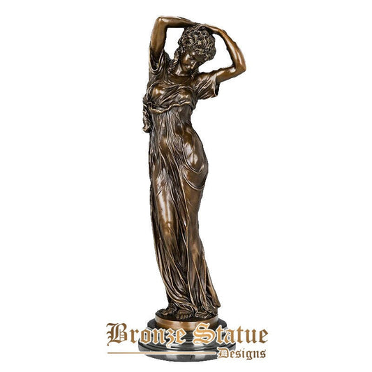 Grande estátua de mulher jovem para amarrar o cabelo escultura de bronze bela arte feminina base marle presentes de decoração para casa