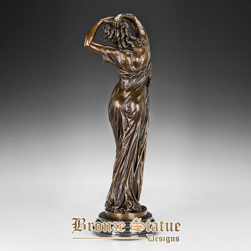 Large tying hair up young woman statue sculpture bronze beautiful female art marle base home decor gifts
