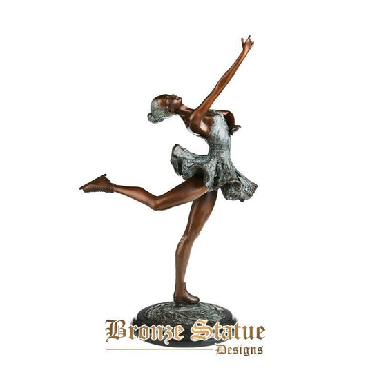 Large roller skating ballet dance girl statue sculpture copper material greenish female dancer figurine for home decor