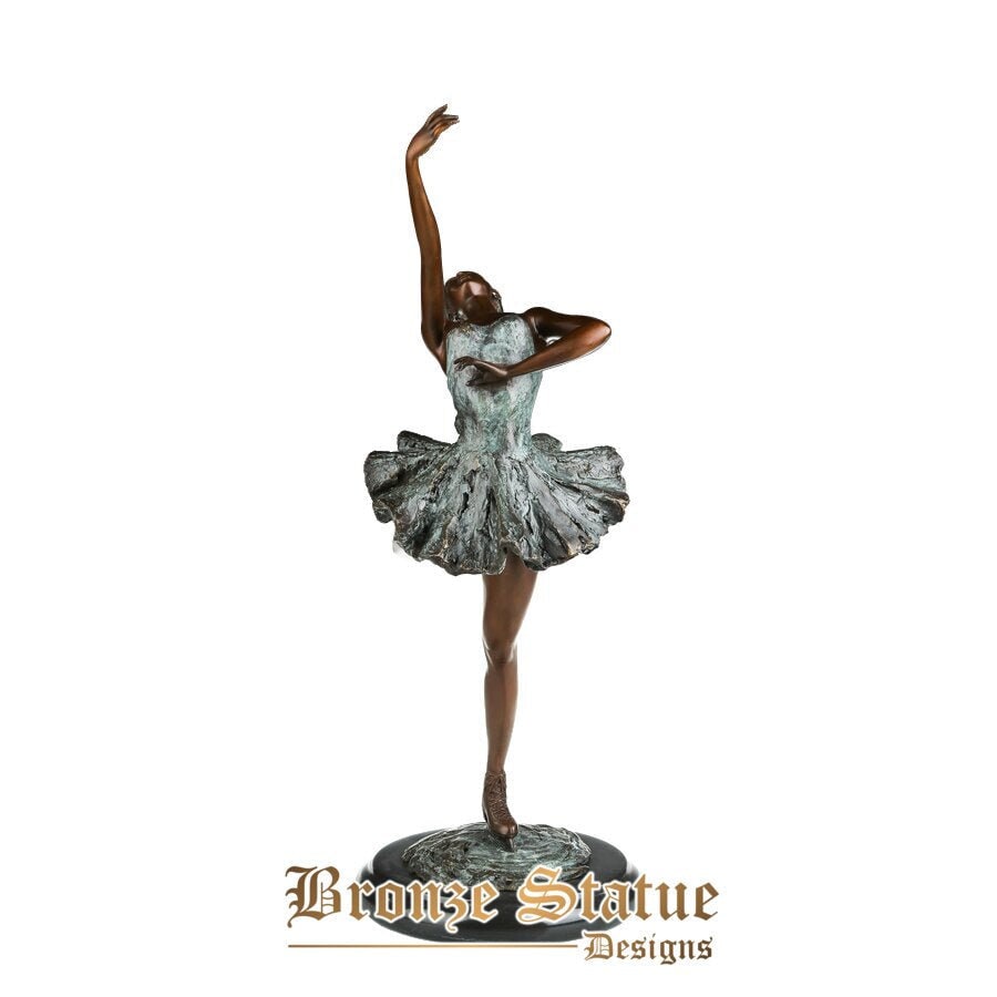 Large roller skating ballet dance girl statue sculpture copper material greenish female dancer figurine for home decor