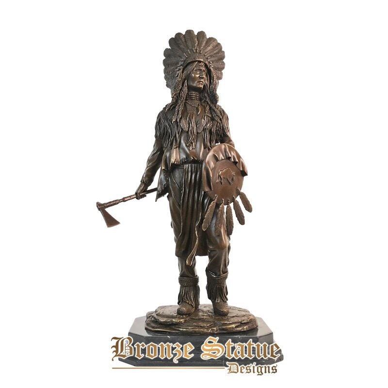 American indian warrior statue sculpture hot casting bronze vintage male amerind art home decor gift large