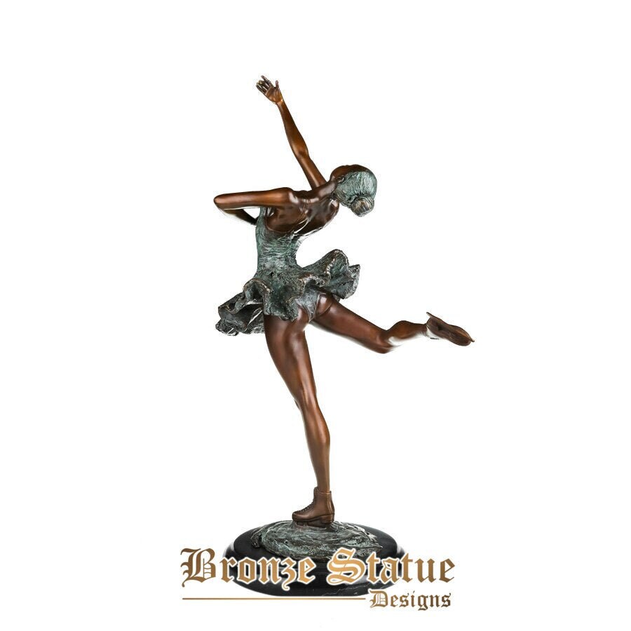 Large roller skating ballet dance girl statue sculpture copper material greenish female dancer figurine for home decor