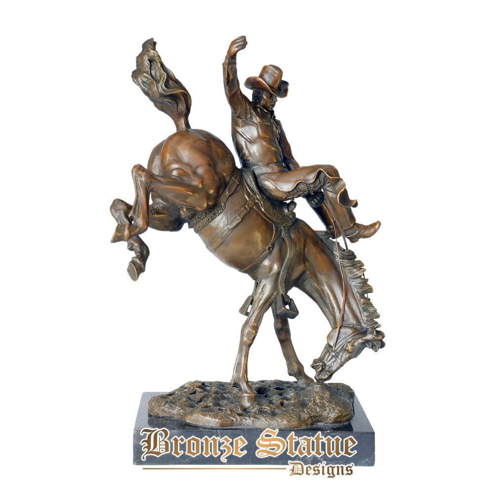 Bronze western cowboy on horse statue famous sculpture art hot casting wonderful office table decoration