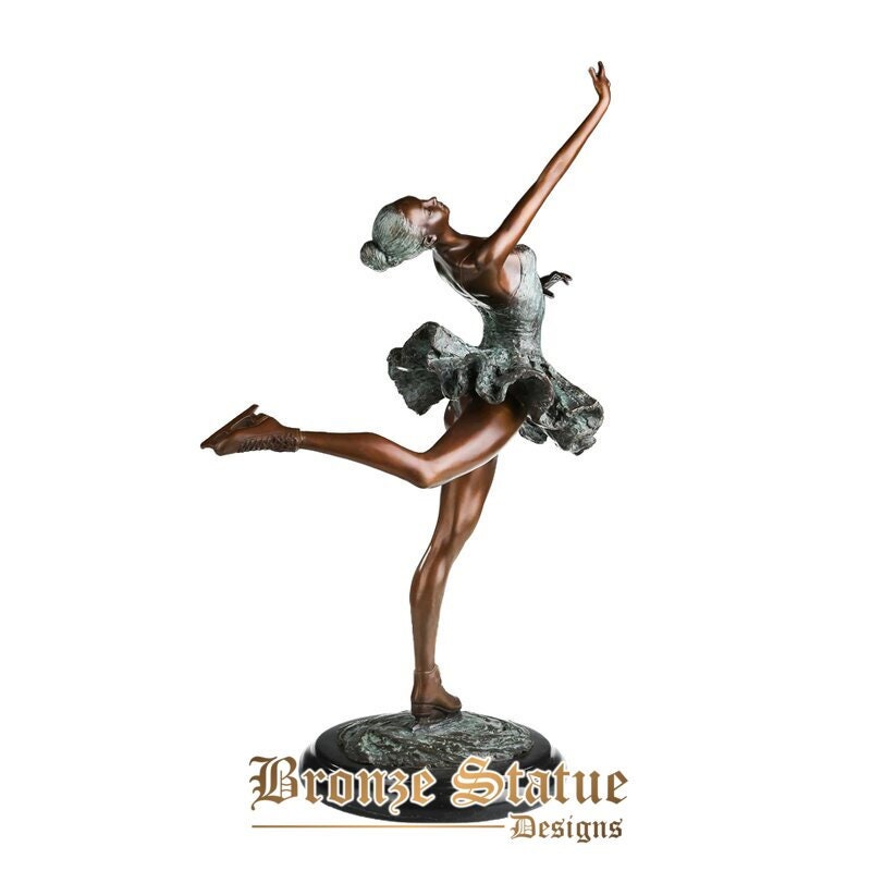 Large roller skating ballet dance girl statue sculpture copper material greenish female dancer figurine for home decor