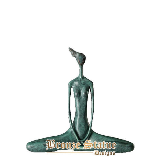 Estátua de arte abstrata feita à mão feminina fazendo escultura sentada de ioga estatueta moderna esverdeada para decoração