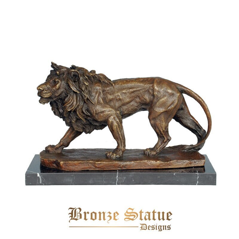 Estátua de leão feroz escultura em bronze animais selvagens arte animal fundição a quente escritório elegante decoração de casa presentes grandes
