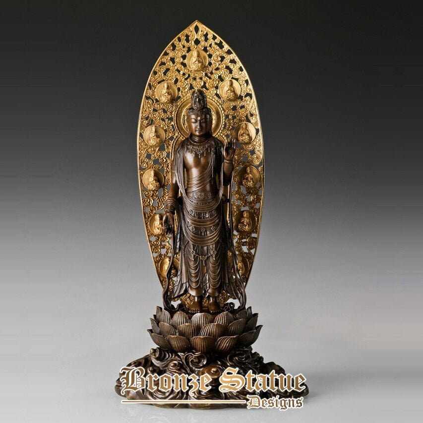 Statua grande avalokitesvara bronzo puro in piedi guanyin scultura buddismo figurine | 18in | 46 cm
