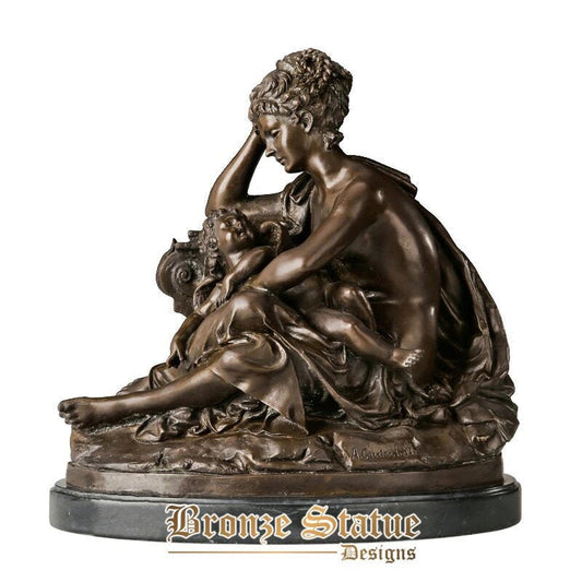 Bronze angel mother with little baby statue sculpture cherub figurine western antique art for mother's day birthday present