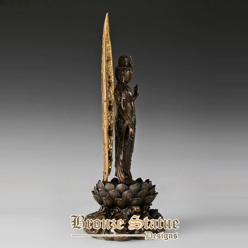 Statua grande avalokitesvara bronzo puro in piedi guanyin scultura buddismo figurine | 18in | 46 cm