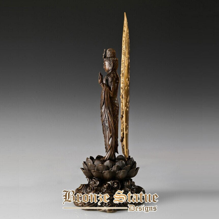 Large avalokitesvara statue pure bronze standing guanyin sculpture buddhism figurine | 18in | 46cm
