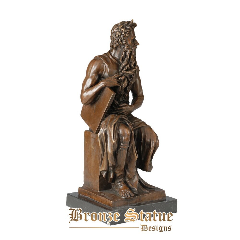 Moses with the ten commandments statue bronze replica by michelangelo famous western sculpture figurine collectible art decor