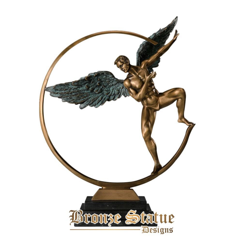 Bronze angel winged in ring figurine sculpture western myth god brass statue antique art living room decor ornament