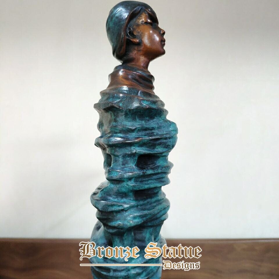 20in | 52cm | large abstract bronze girl statue in strong wind woman body art sculpture modern hallway home decoration