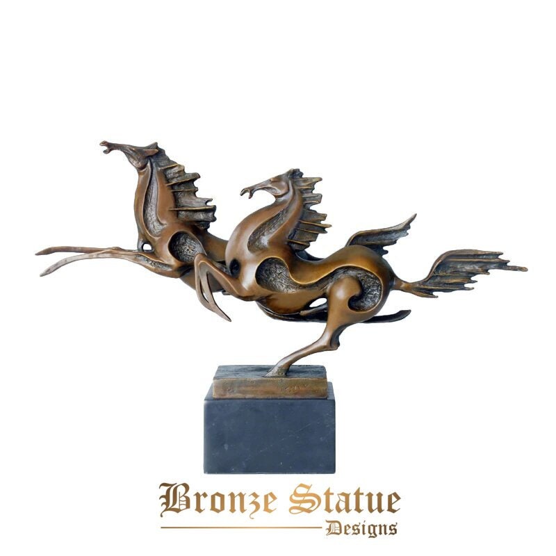Hurtling couple horse statue bronze modern animal sculpture abstract work of art fine home office table decoration business gift