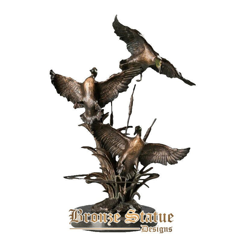 Three bronze teals statue animal sculpture art marble base hot casting classy detailed home hotel decoration