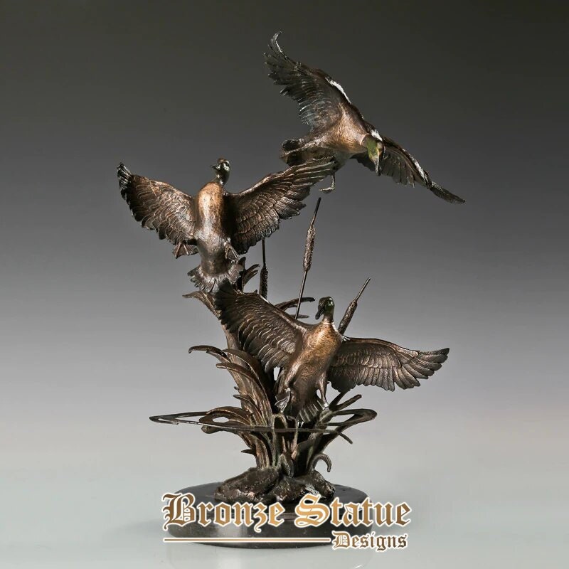 Three bronze teals statue animal sculpture art marble base hot casting classy detailed home hotel decoration