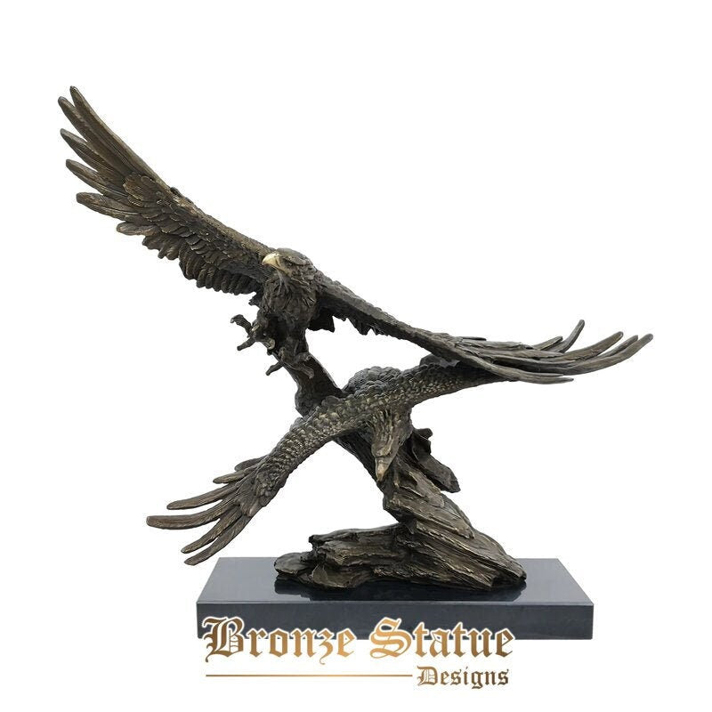 Bronze double flying eagles statue animal falcon sculpture art gorgeous office decoration business gifts