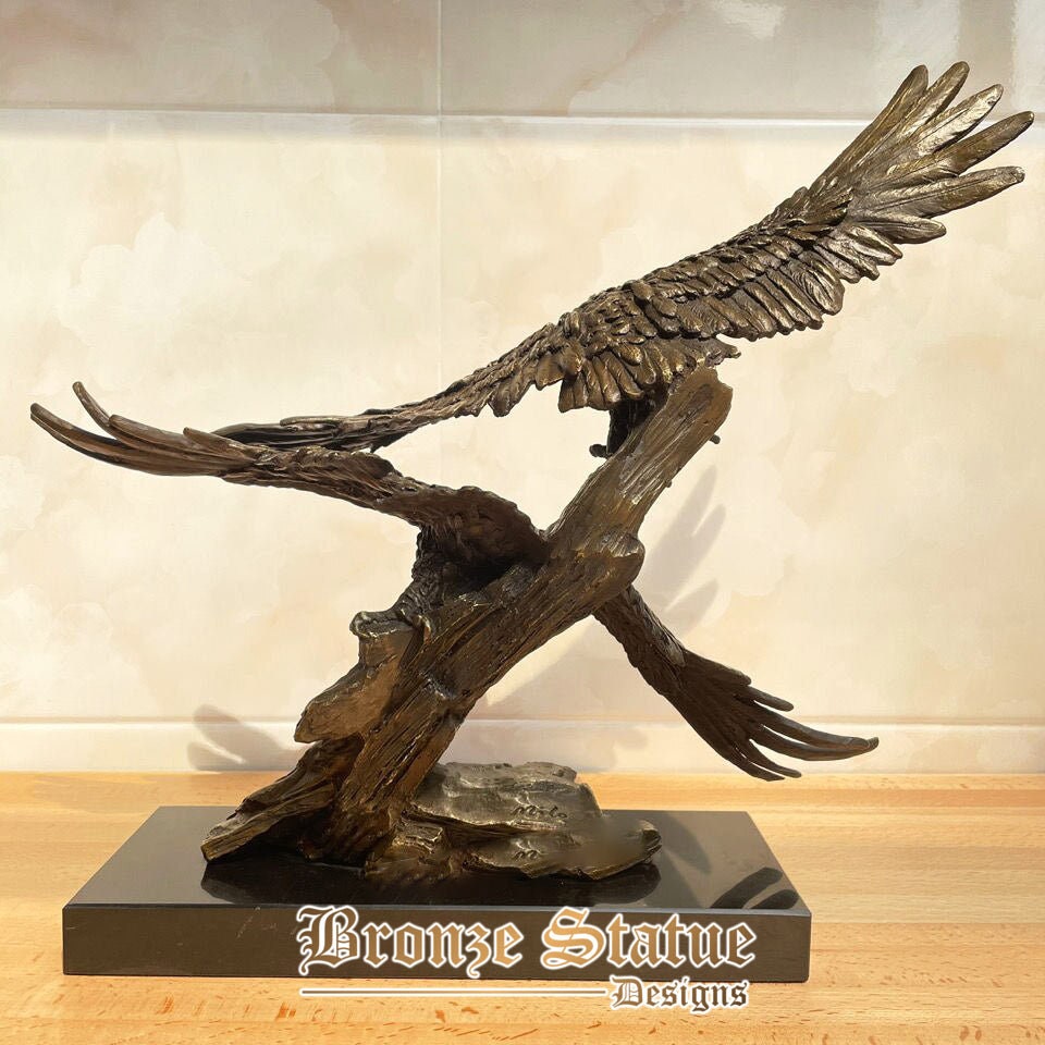 Bronze double flying eagles statue animal falcon sculpture art gorgeous office decoration business gifts