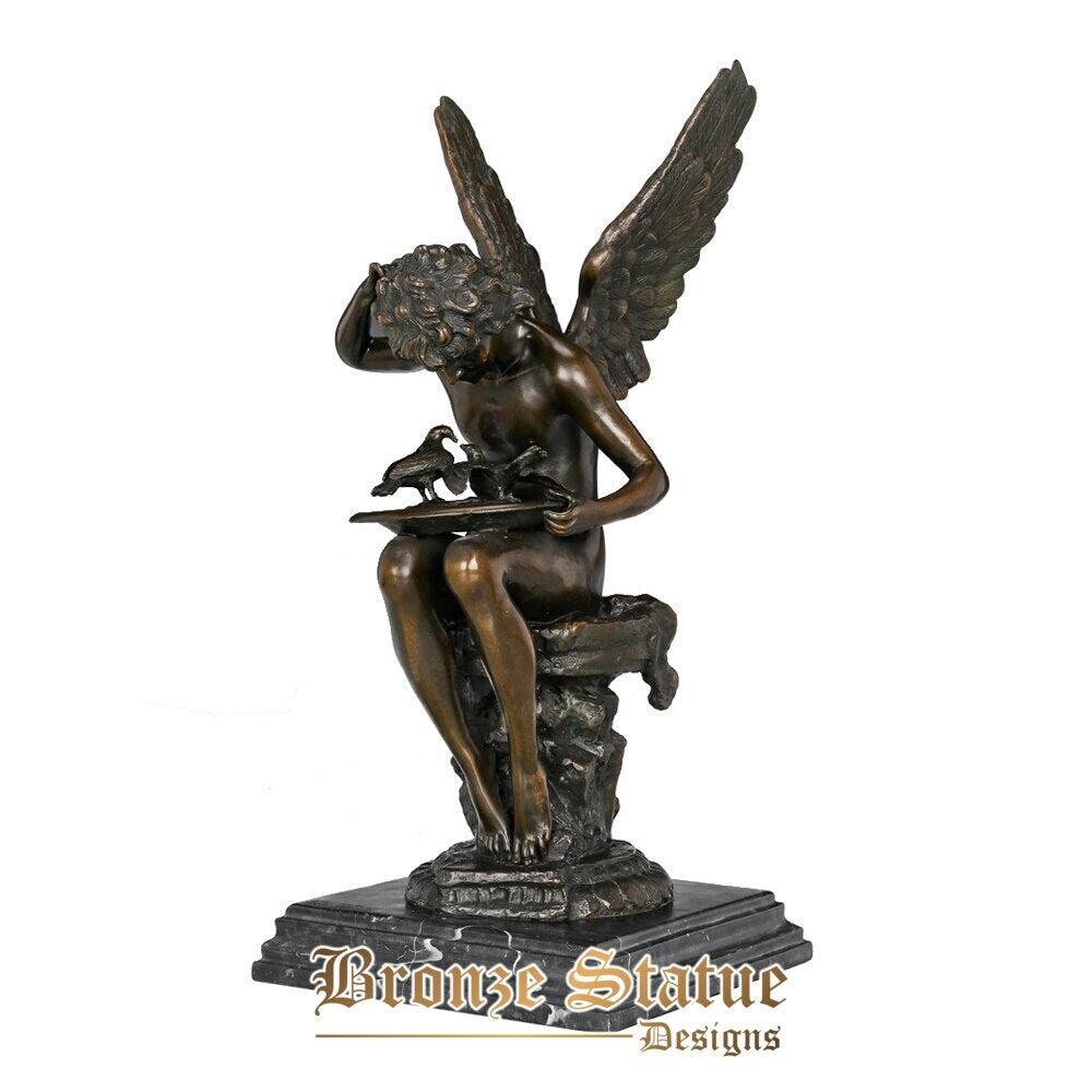 Angel boy playing with pigeons sculpture statue bronze vintage copper art statuette home office table decor upscale gifts 46cm
