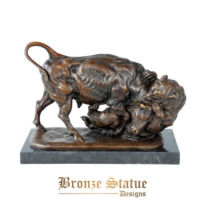 Bronze wall street bull and bear fighting statue sculpture famous stock market charging bull art office decor business gift big