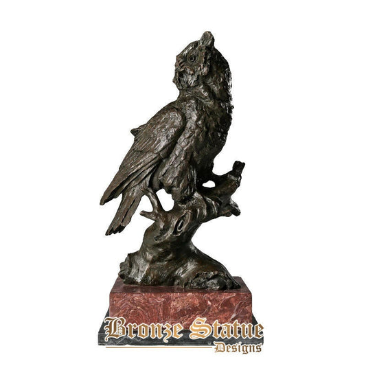 Bronzo gufo statua animale uccello scultura figurine d'arte di classe base in marmo arredamento per ufficio colata a caldo