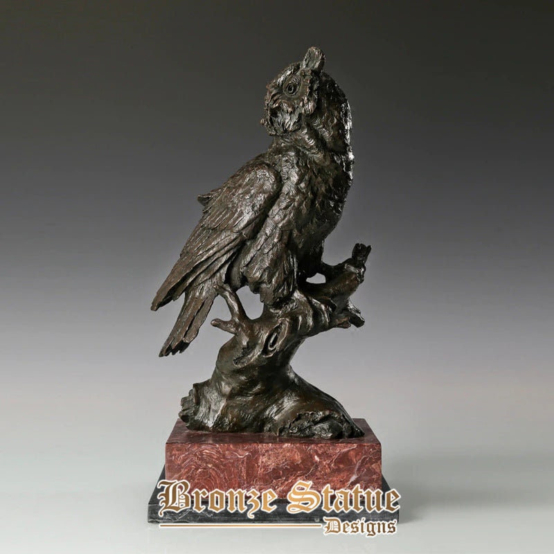 Bronze owl statue animal bird sculpture figurine classy art marble base hot casting office decor