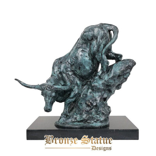 Animal sculpture art bull statue hot casting green bronze marble base classy office table decoration business gifts