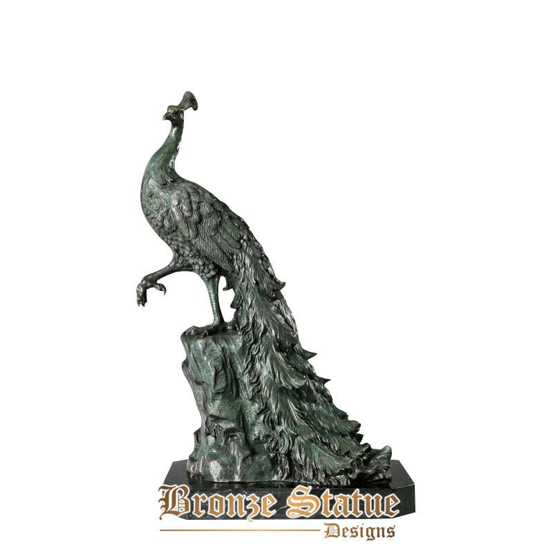 Bronze peacock peafowl statue wildlife animal figurine art home decoration