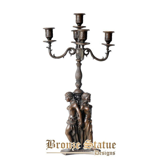 18 polegadas | 48cm | Três meninas castiçal castiçal estátua de bronze escultura arte vintage decoração de casa elegante